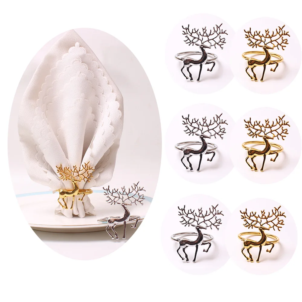 2/4/6pcs Christmas Elk Napkin Rings Buckle Gold Silver Alloy Deer Napkin Holder for Christmas Wedding Party Dinner Table Decor