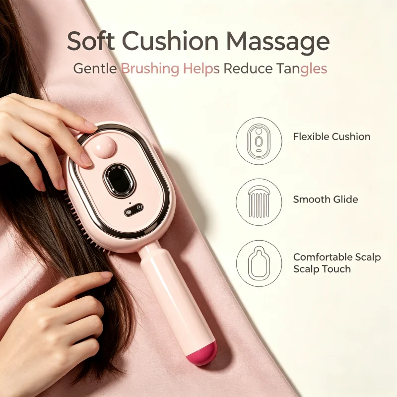 Pink Cloud Air Cushion Hair Brush, Soft Scalp Massage Comb, Anti‑Tangle Travel Hairbrush, Pocket Tool for Women Girls Hair Care