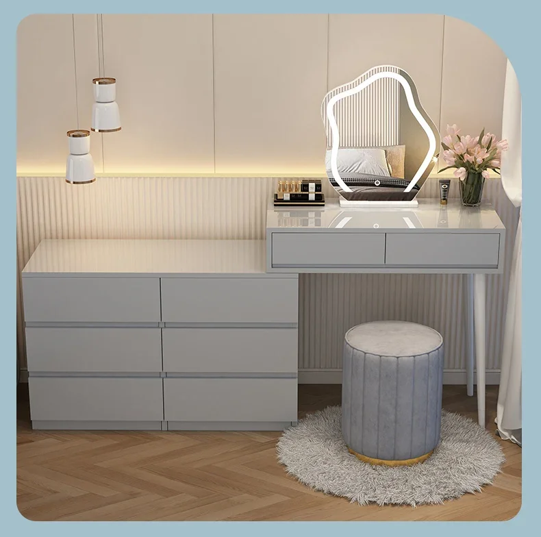 Estilo creme, penteadeira, quarto, simples, moderna, mesa de maquiagem, madeira maciça