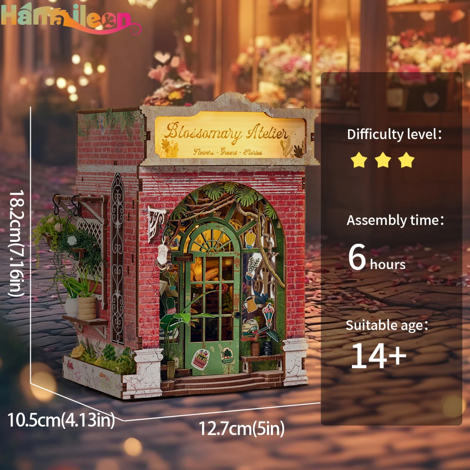 Hamaileon Boekenhoekje DIY Miniatuur Huis 3D Houten Puzzel voor Volwassen/Tieners, Boekenplank Decor Alley Model Bouwen (Blossomary Atelier)
