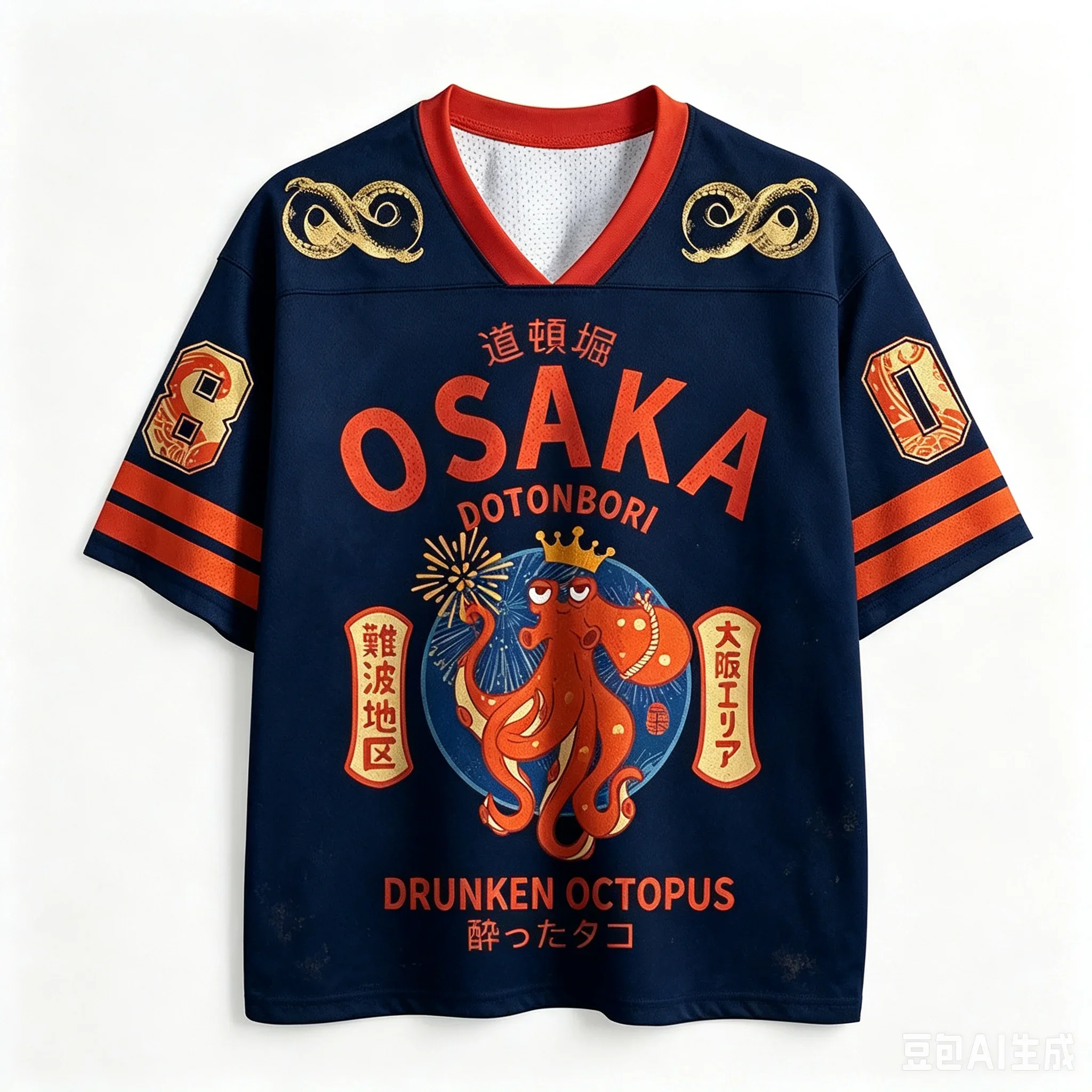 Japanisches klassisches Oktopus 3D-Druck Sport-Schnelltrocken-Herren-T-Shirt mit V-Ausschnitt, Outdoor, Streetwear, Casual, Original Subkultur Y2K, Elternkleidung – Detail 4