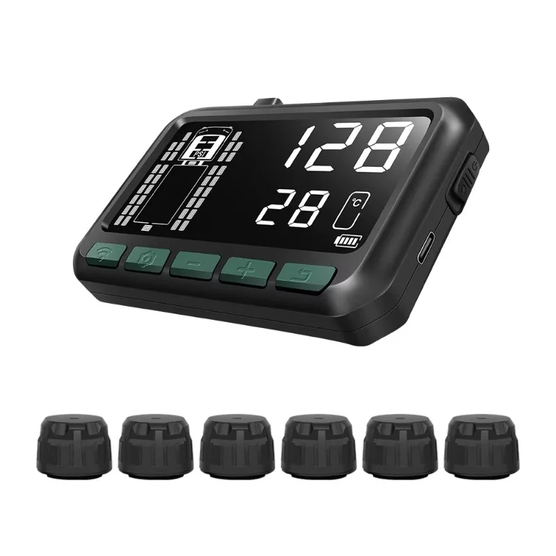 Multi-wheel tire pressure and temperature monitors, low pressure and high temperature alarms for heavy trucks and semi-trailers