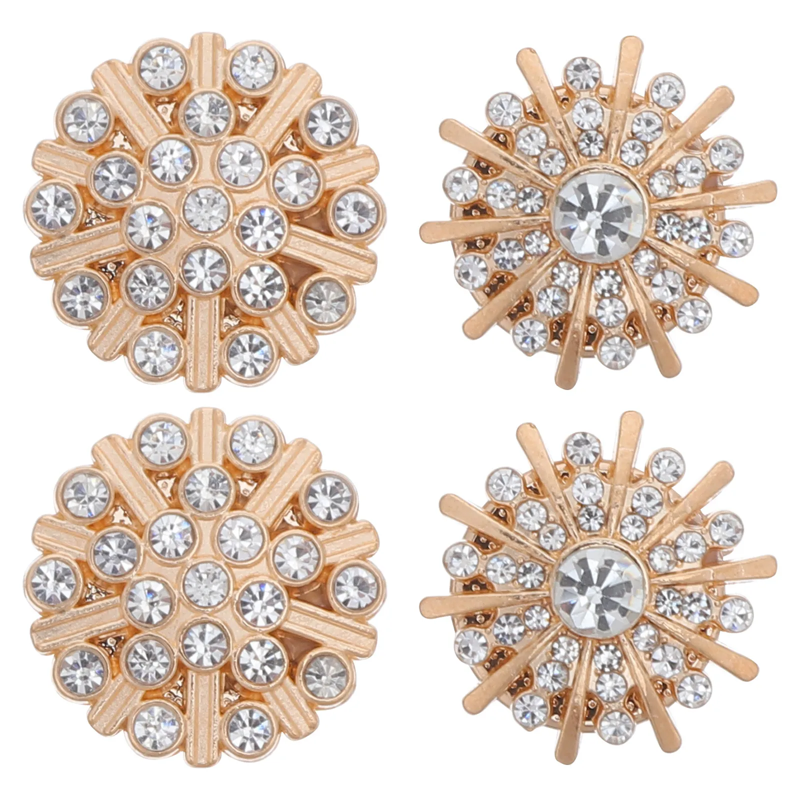 4Pcs Gold Rhinestone Button Covers Elegant Detachable Clip on Shirt Jacket Button Jewels No Sew Formal Tuxedo Party Accessories