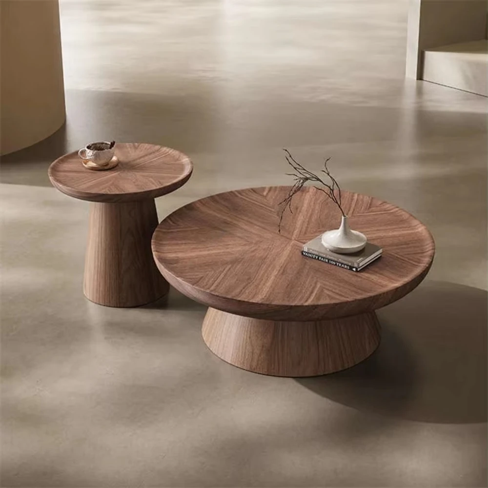 Round Solid Wood Coffee Table Combination Creative Medieval Style Small Apartment Tea Table