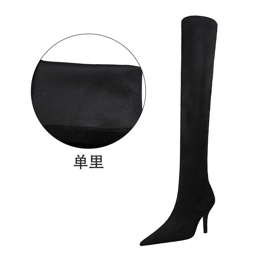 Style Minimalist Winter With Wine Glasses High-heeled Pointed Suede Sexy And Slimming Knee High Boots Women Pumps Ladies Shoes