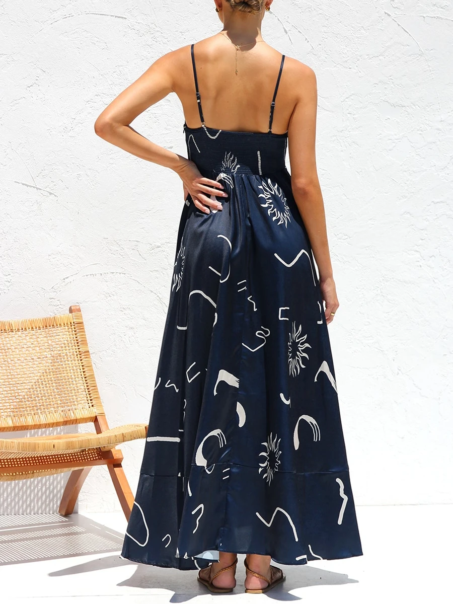 Frauen Mode y2k Maxi Cami Kleid Spaghetti träger Blumen Boho langes Kleid fließende Sommerferien Strand kleid