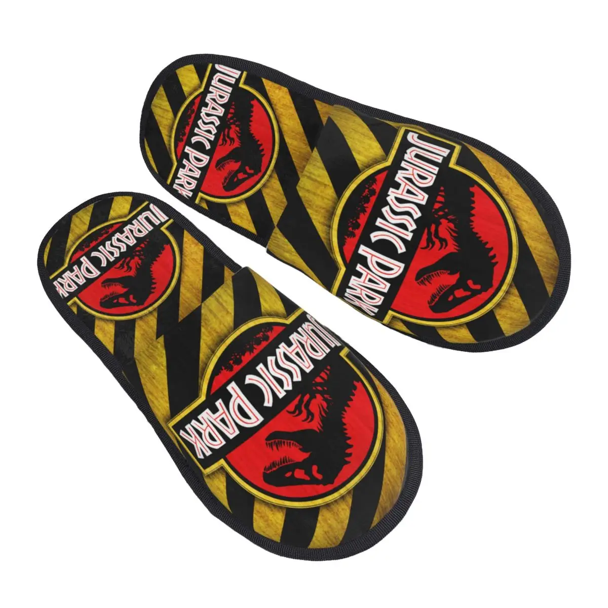 Custom Jurassic Park Logo Yellow Guest Slippers for Spa Women Giant Dinsaur House Slipper