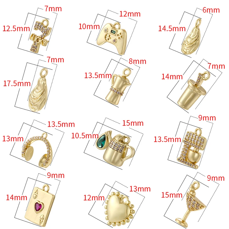 Coffee Maker/Poker Cute Charm Copper 18K Golden Plated Zirconia Metal Pendant Women's Jewelry Making Accessories:VD1867-VD1878