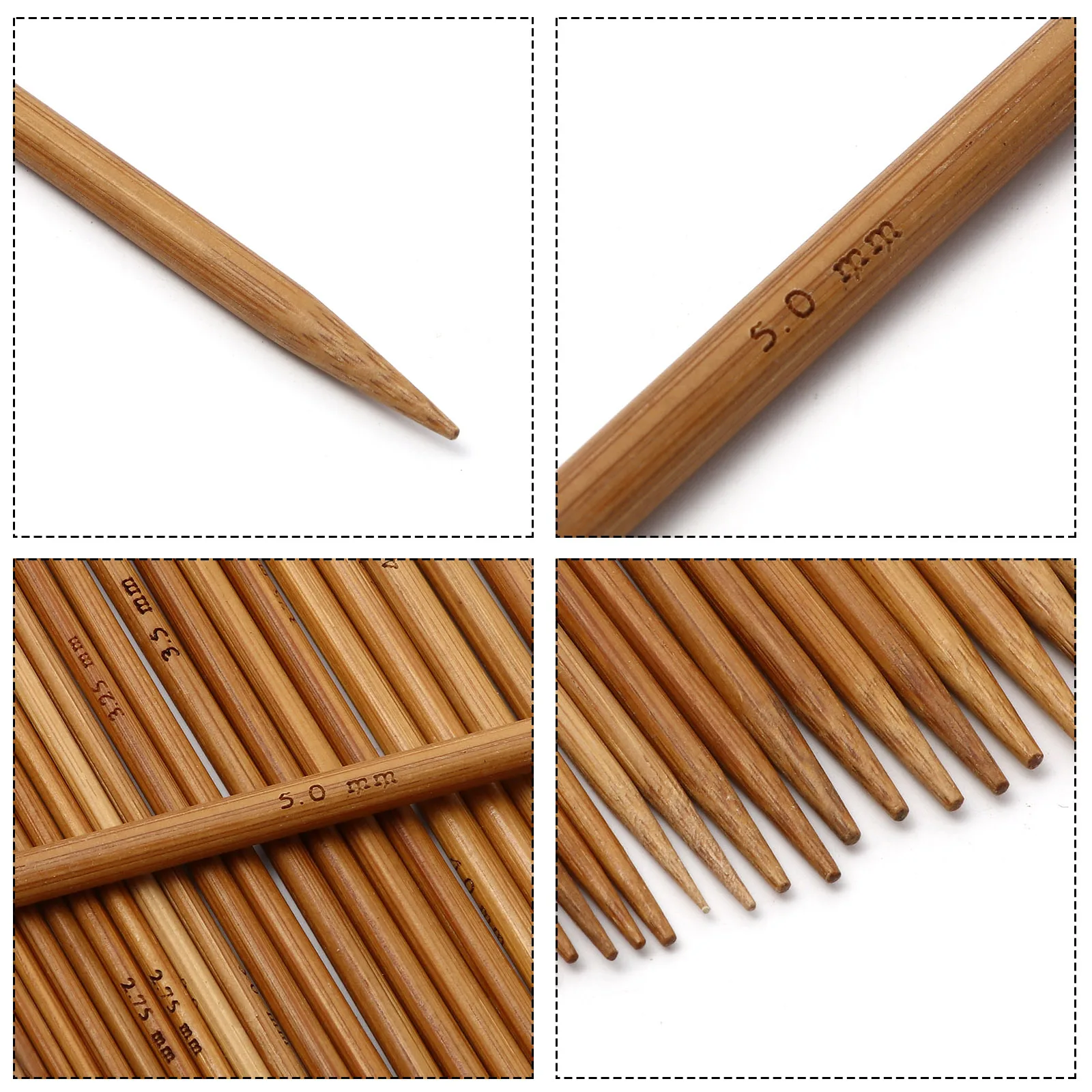 5PCs 2mm-10mm Bamboo Double Pointed Knitting Needles Brown Crochet Hooks Sweater Weaving Needle DIY Craft Sewing Tool,20cm long