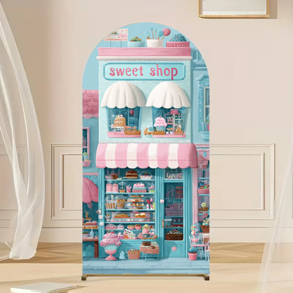 

Dessert Arch Covers Backdrop Elastic Double-Faced Happy Birthday Arched Background Lollipop Donut Ice Cream Party Decor