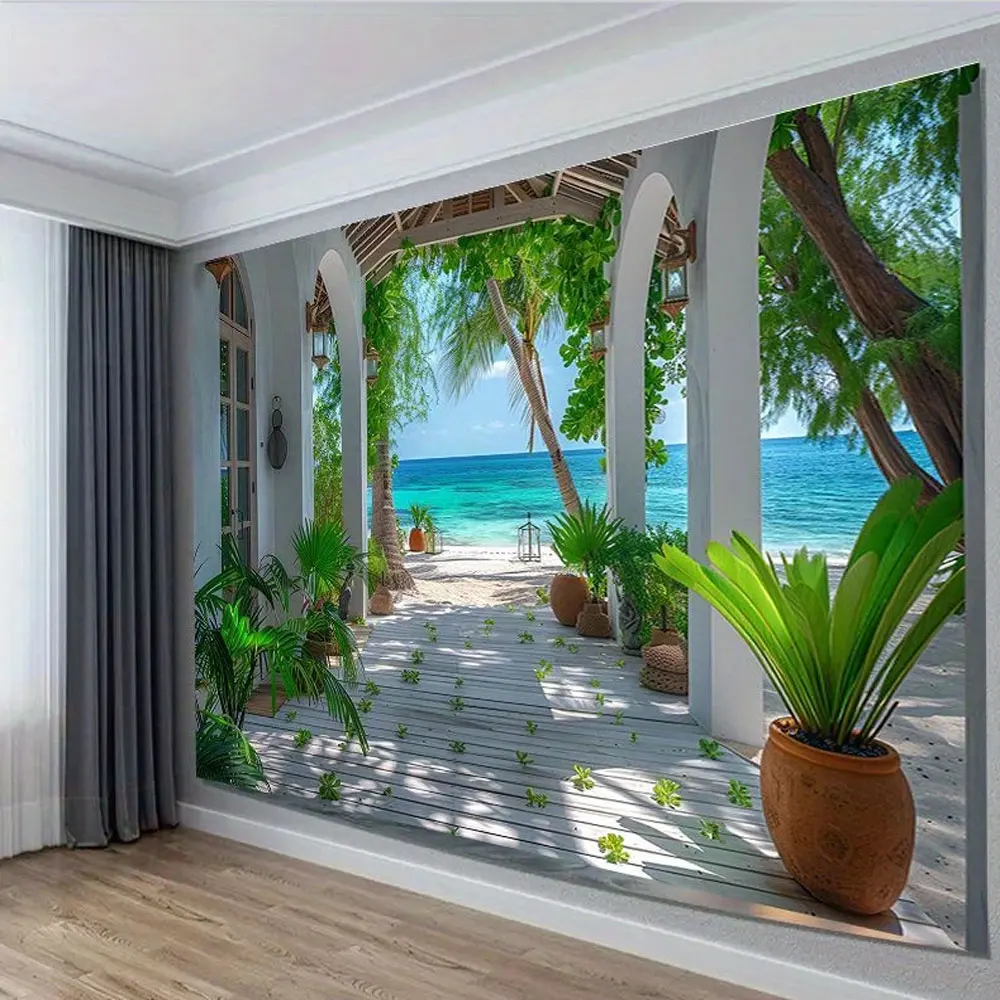 Coastal Bliss 3D Beach Scenery Tapestry For Living Room Bedroom Decor Nordic Tropical Beach Wall Hanging Hippie Home Decoration