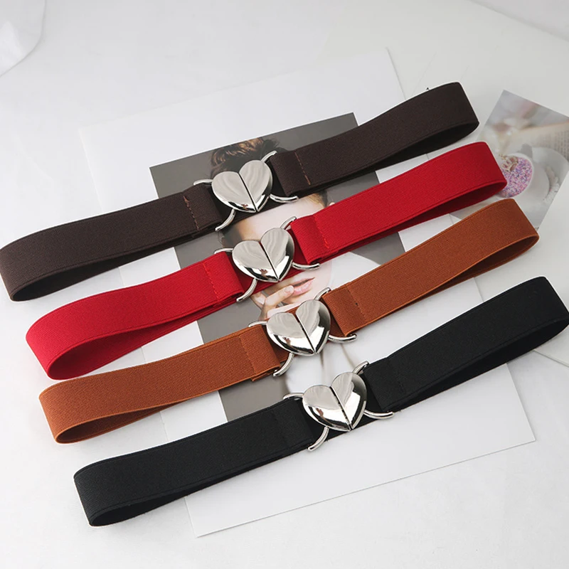 1PC 2022 Women Elastic Belts Love Heart Metal Buckle Waist Dress Coat Sweater Decorative Elegant Exquisite Waistband Accessor