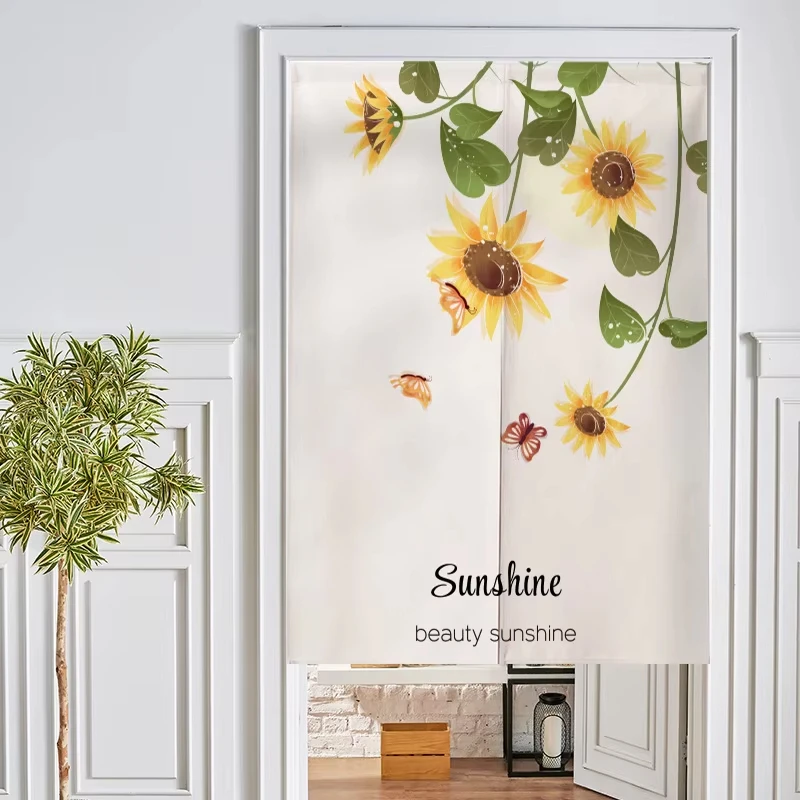 VIKAMA Fresh Sunflower Noren Door Curtain Botanical Pattern Room Divider Curtain For Kitchen Bedroom Apartment Decor