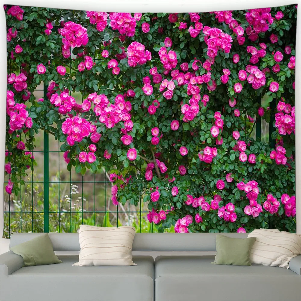Italian Street Floral Tapestry Vintage Architecture Garden Flowers Plants Scenery Home Living Room Courtyard Decor Wall Hanging