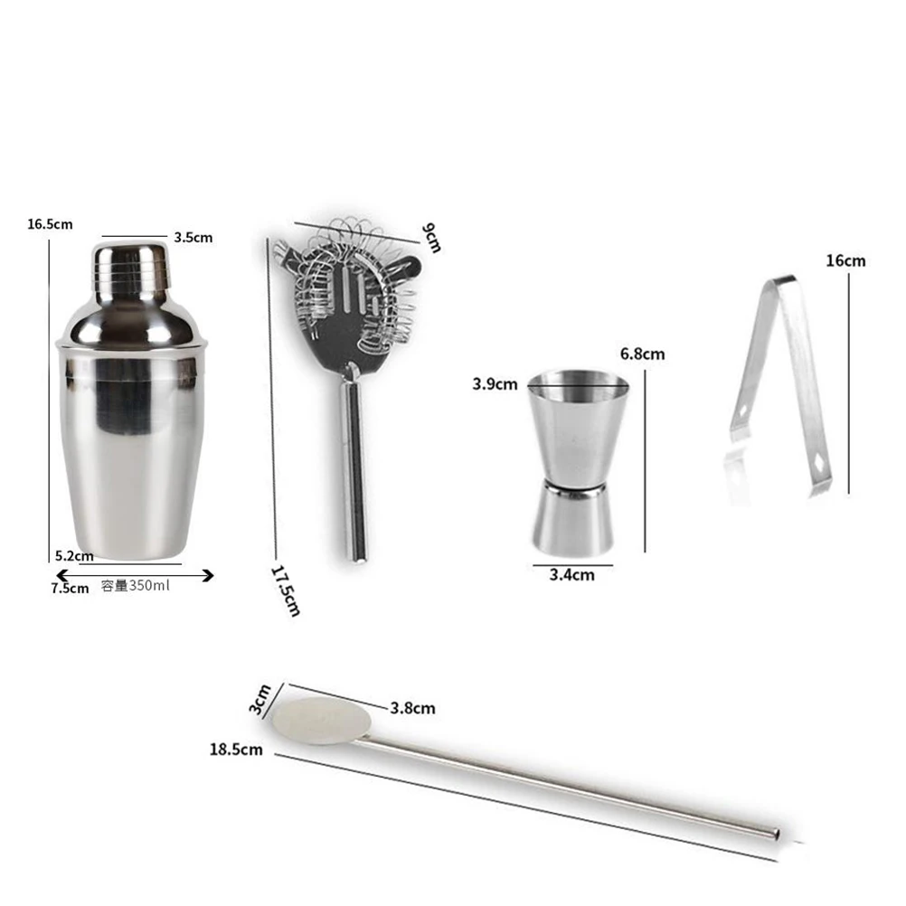 

5Pcs Premium Stainless Steel Cocktail Shaker Set Bartender Barware Tools Kit Accessories For Margaritas Daiquiris 750ml Silver