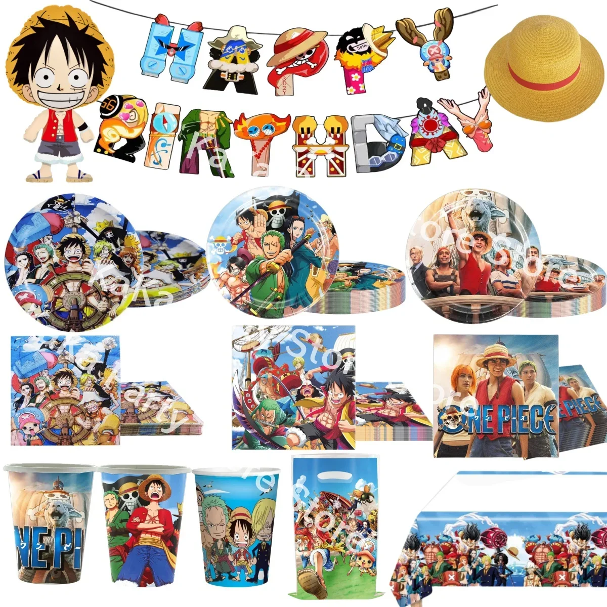 Luffy Birthday Party Decoration Luffy Disposable Tableware Tablecloth Plate Cup Gift Bag Kids Boys Favor Gifts Party Supplies