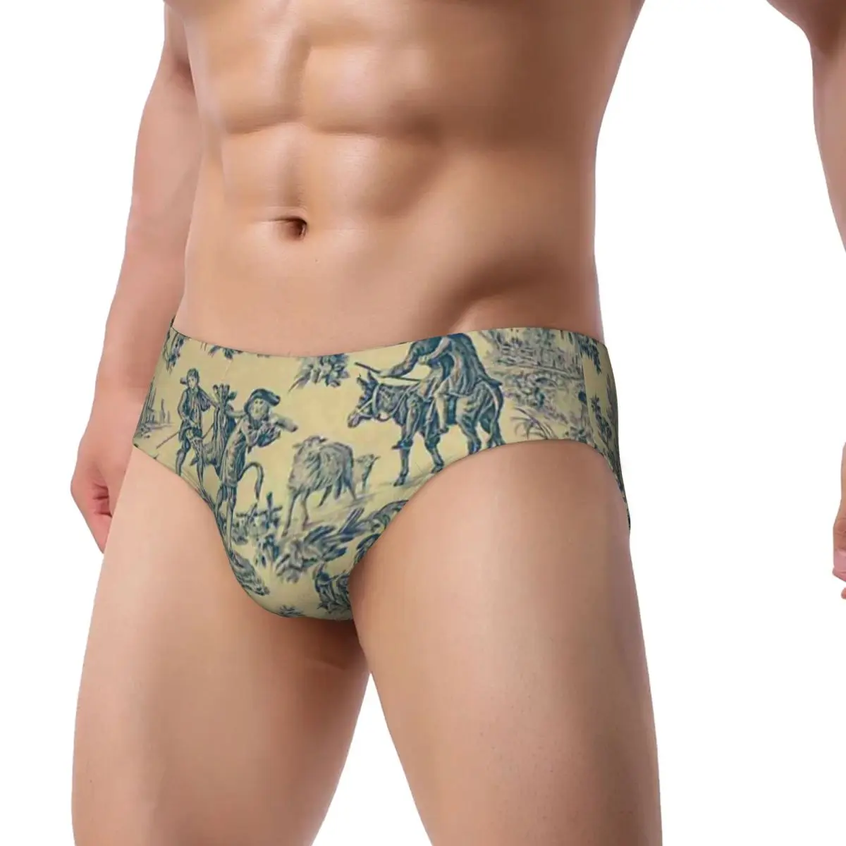 Custom Mens Toile De Jouy Vintage French Men Brief Panties Male Breathable Underwear Underpants