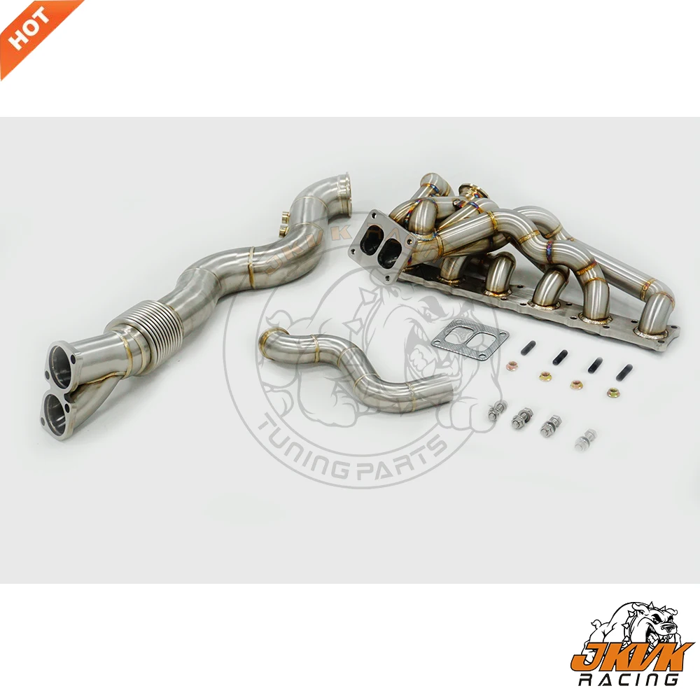 JKVK RACING SS304 42mm Brushed Top Mount 3.0mm Thick T4 Turbo Manifold Kits For BM W 135i 335i  N54  Whit 44mm Wastegate Port