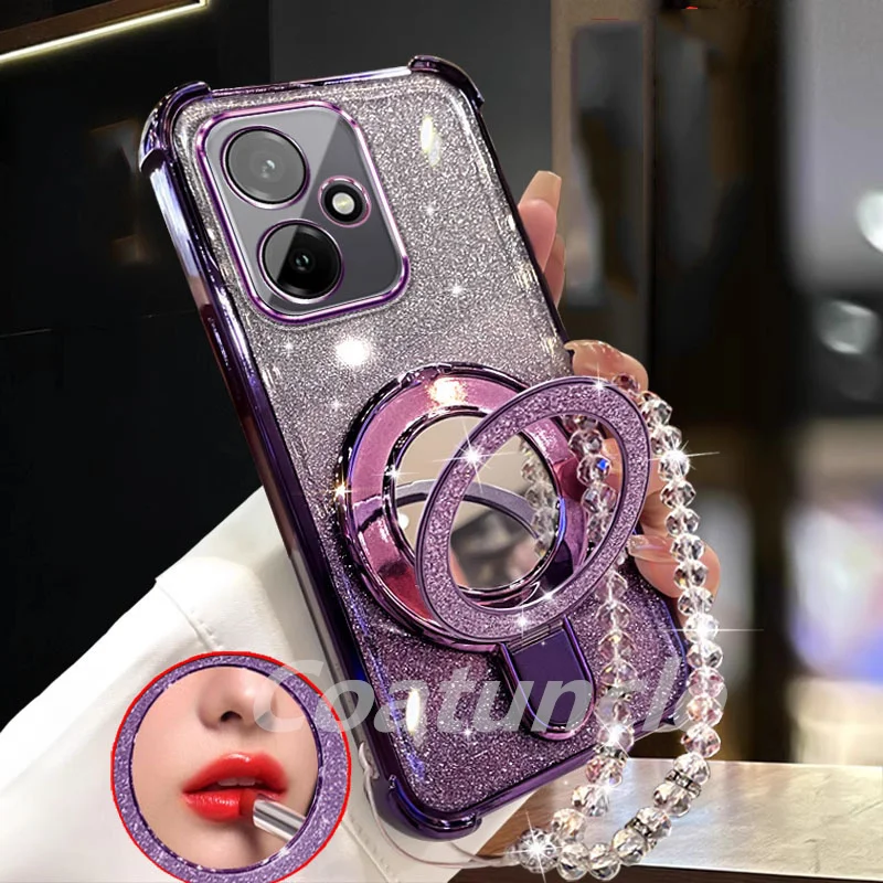 For OPPO A5 Pro A5X A3X A3 A80 A60 A40 A18 A38 A98 A58 A78 A79 Case Glitter Plating Mirror Magnetic Phone Holder Bracelet Cover