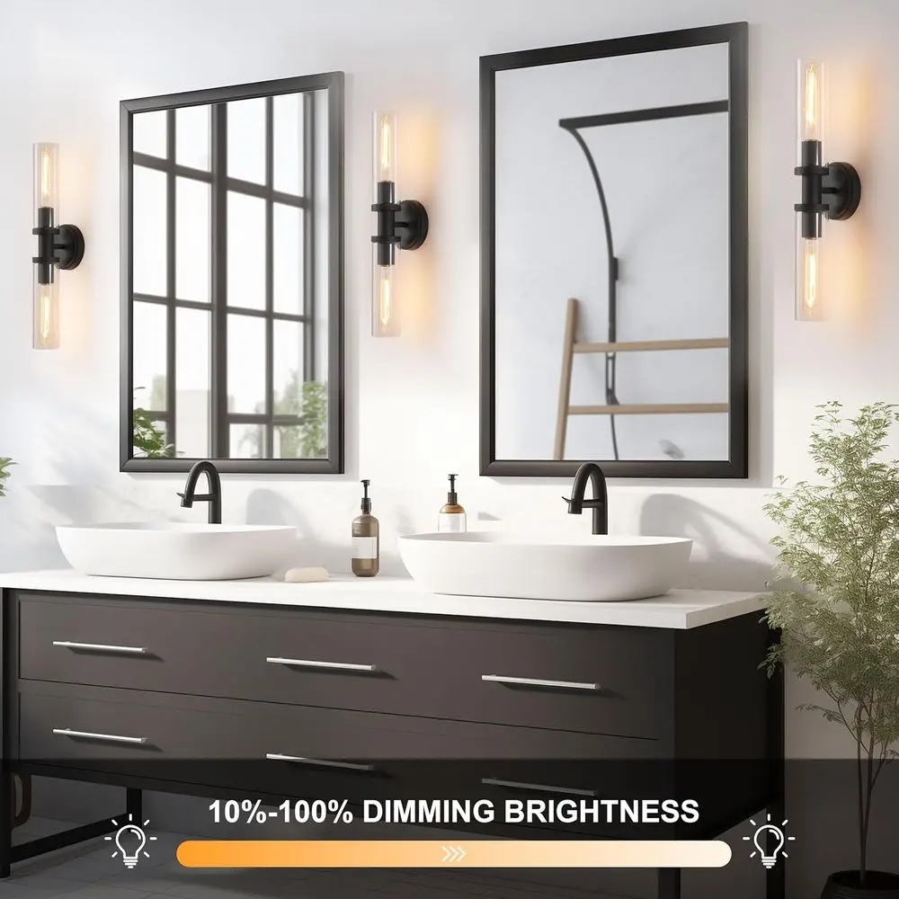 โคมไฟติดผนังสีดำด้านสไตล์โมเดิร์นพร้อมกระจกใสสำหรับห้องน้ำ ห้องนั่งเล่น และห้องนอน