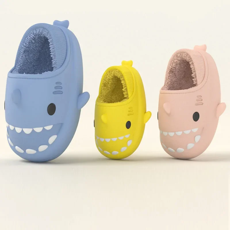 

2024 Winter Kids Shark Slippers Indoor Children Flip Flops Waterproof Plush Boys Girls Shoes Toddler Baby Slipper CSH1417