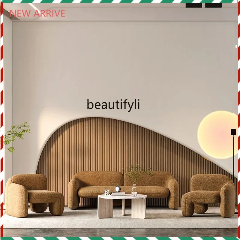 D2520 Light Luxury Three-Seater Velvet Fabric Simple Reception Fabric Sofa Lamb Wool Curved Hotel Living Room Light Luxury Style
