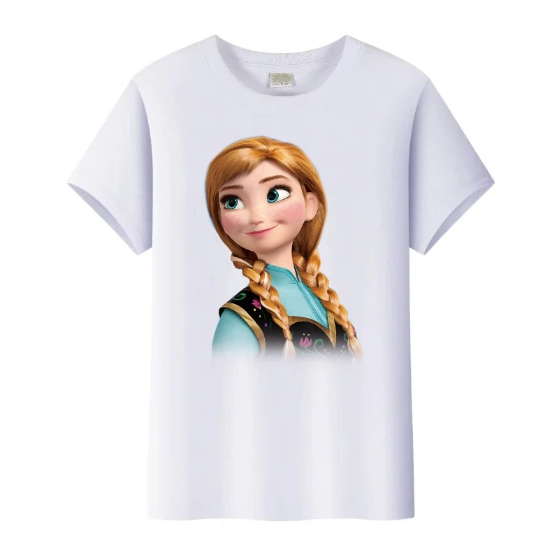 ديزني فروزن آنا الجرافيك تيز امرأة التي شيرت الأسرة البلوزات الأطفال س الرقبة تي شيرت الفتيات ملابس قصيرة الأكمام أسود فضفاض القمم #3