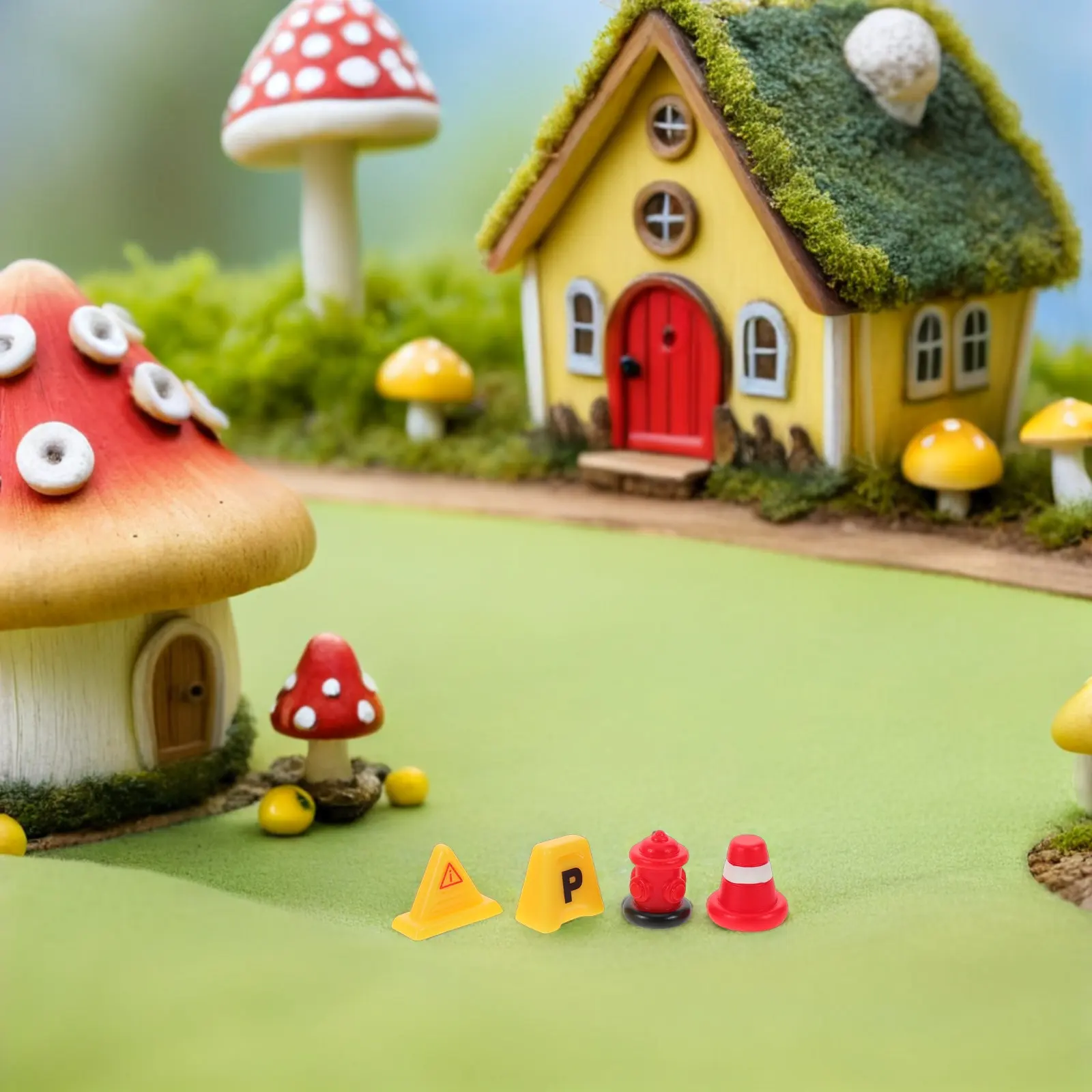 40Pcs Miniature Landscape Ornaments Micro Scene Road Signs Mini Traffic Cones Resin Garden Accessories Simulation Mini Road
