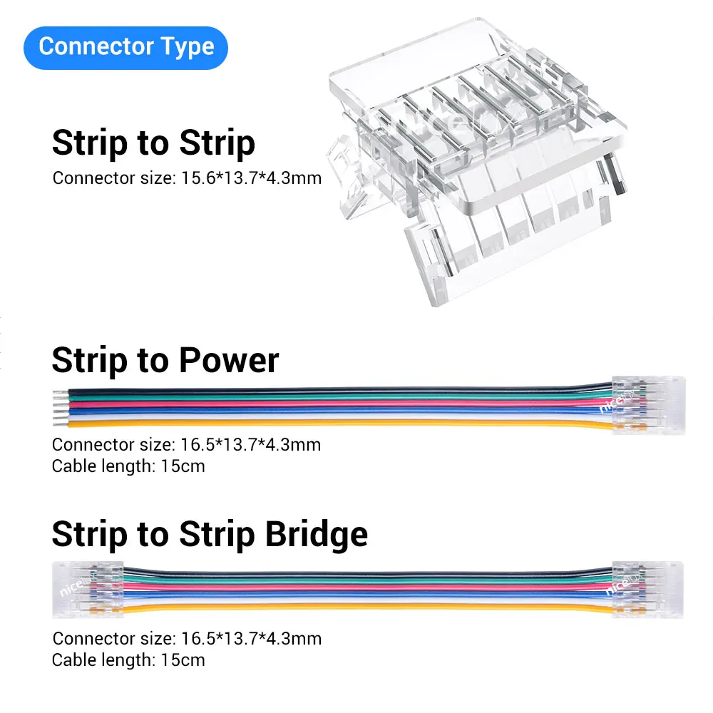 5050 Rgbcct Connector 10mm 12mm LED Lights Strip Joints Right Angle Connector 6 Pin LED Connector Used For 6-Pin SMD Strips