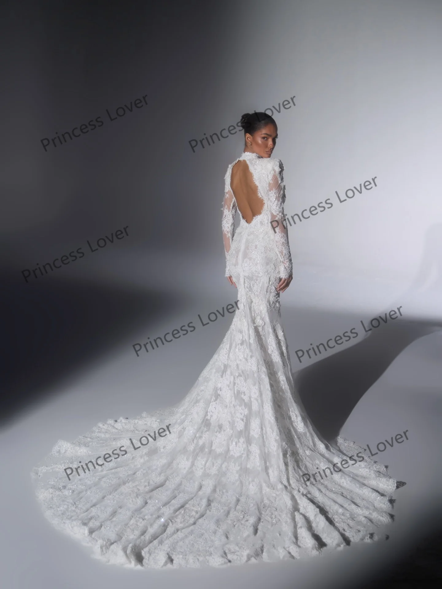Mermaid Wedding Dresses Lace Appliqued Long Sleeves Bridal Gown High Collar Engagement Party Dress robe de mariée Customized