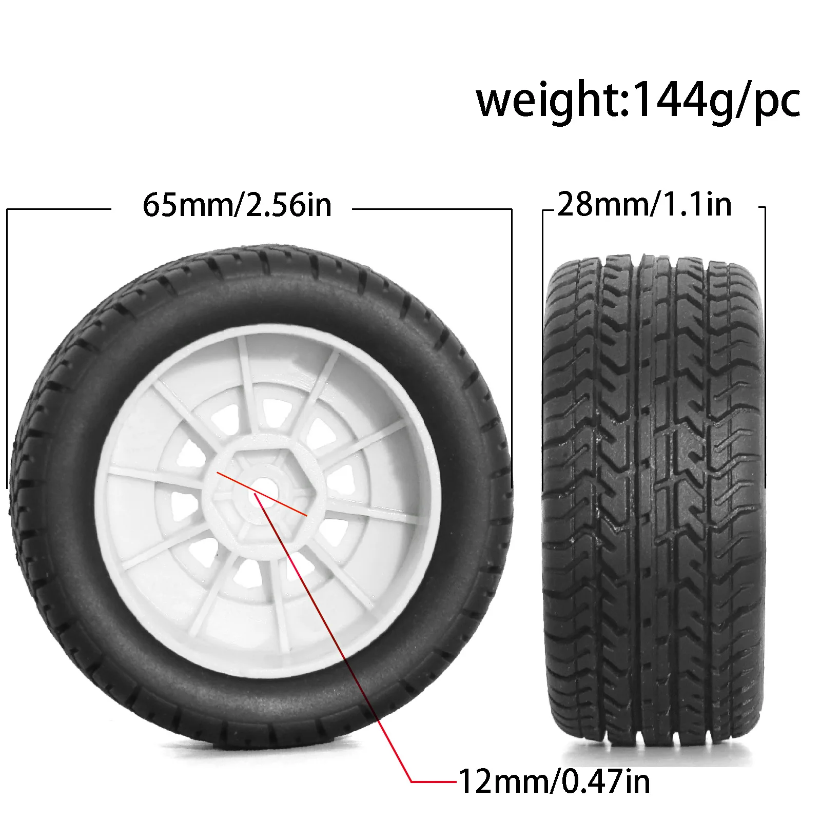 4Pcs 65mm Wheel & Tires Set with 12mm Hex for Arrma 1/14 Mojave Grom Short Course Truck Upgrade Parts