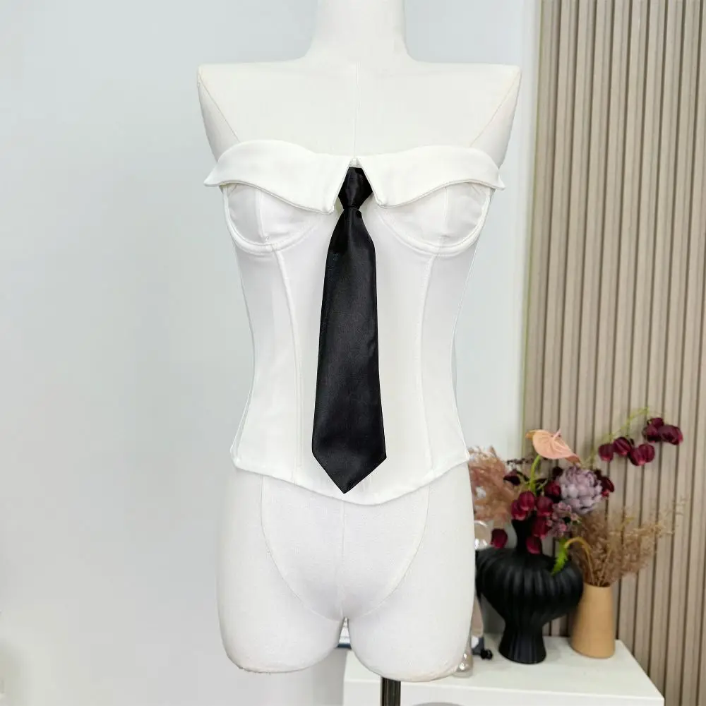 Fashion Necktie Strapless Sliming Vest Slim Fit Tank Women Corset Streetwear Sleeveless Crop Tube Tops Ladies