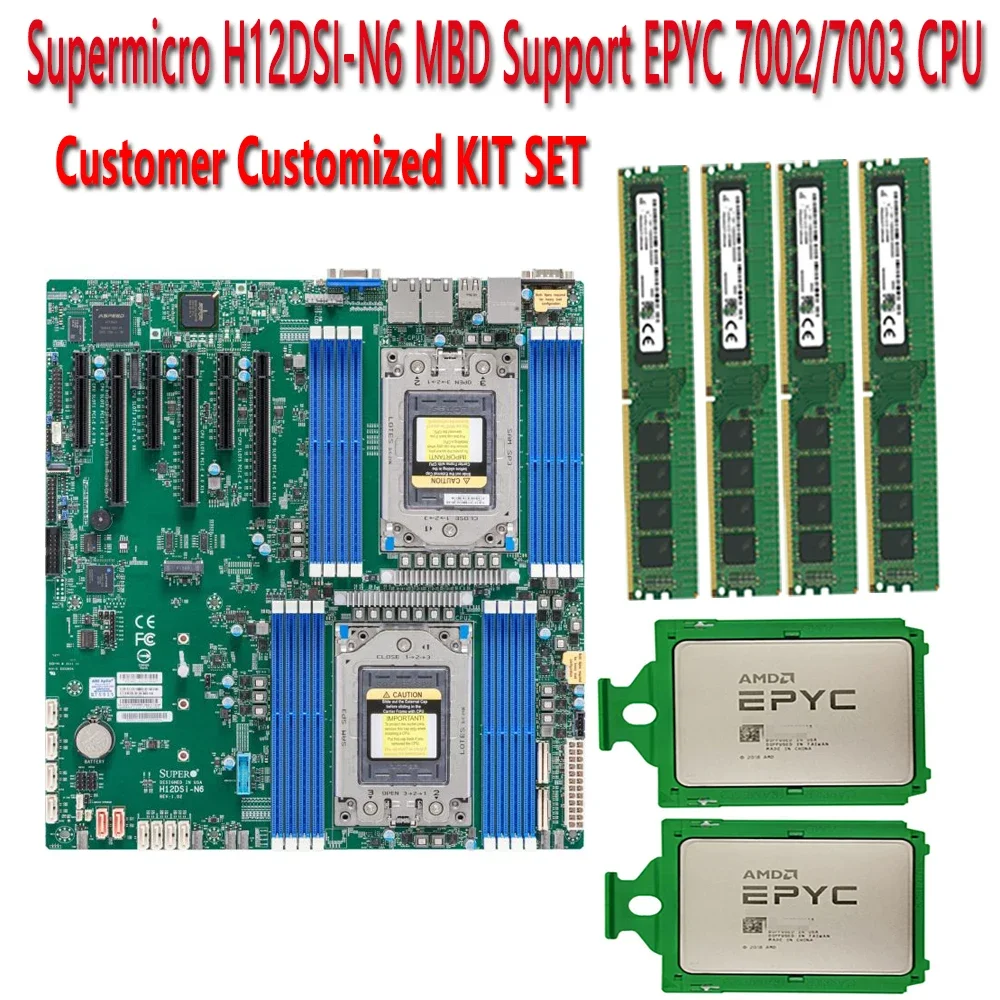 H12DSI-N6 Rev 2.0 Motherboard  /  2*EPYC 7H12 7742 7662 7642 7552 7502 7452 7402 7352 7302 7F32 CPU 64GB 128GB DDR4 3200MHZ Memo