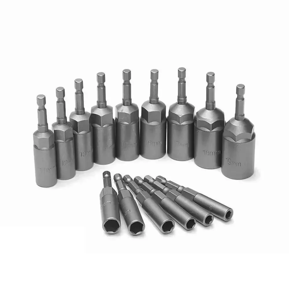 5.5-19mm Impact Socket Adapter 80mm Length Deepen Nut Driver Drill Bit Set for Power Tools 1/4-inch Hex Shank Wrench Screw