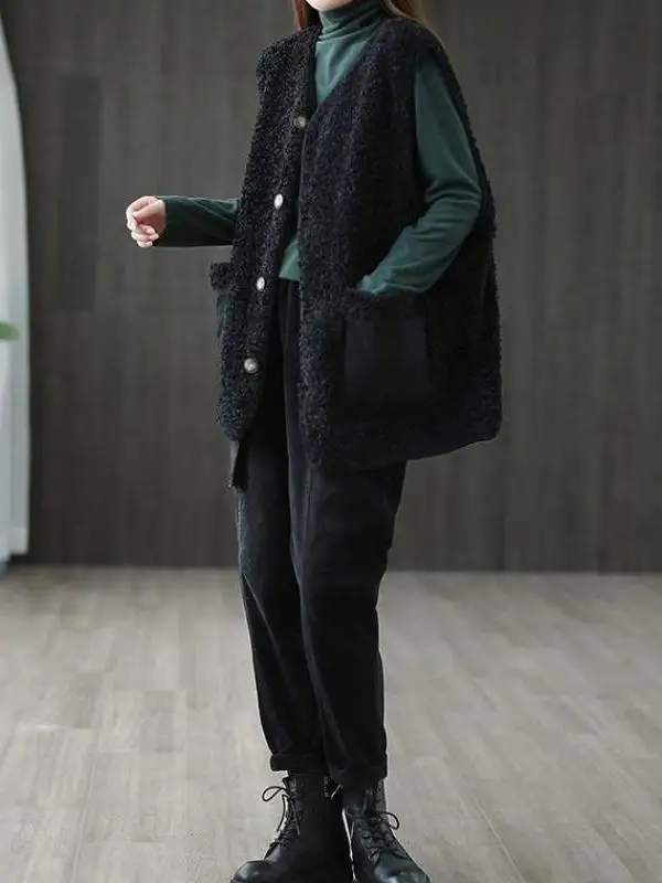 

Повседневная бархатная куртка с ягненком, женская художественная свободная цветная блузка, жилет для похудения, осень-зима, новинка Sle Faion Thiened с v-образным вырезом...