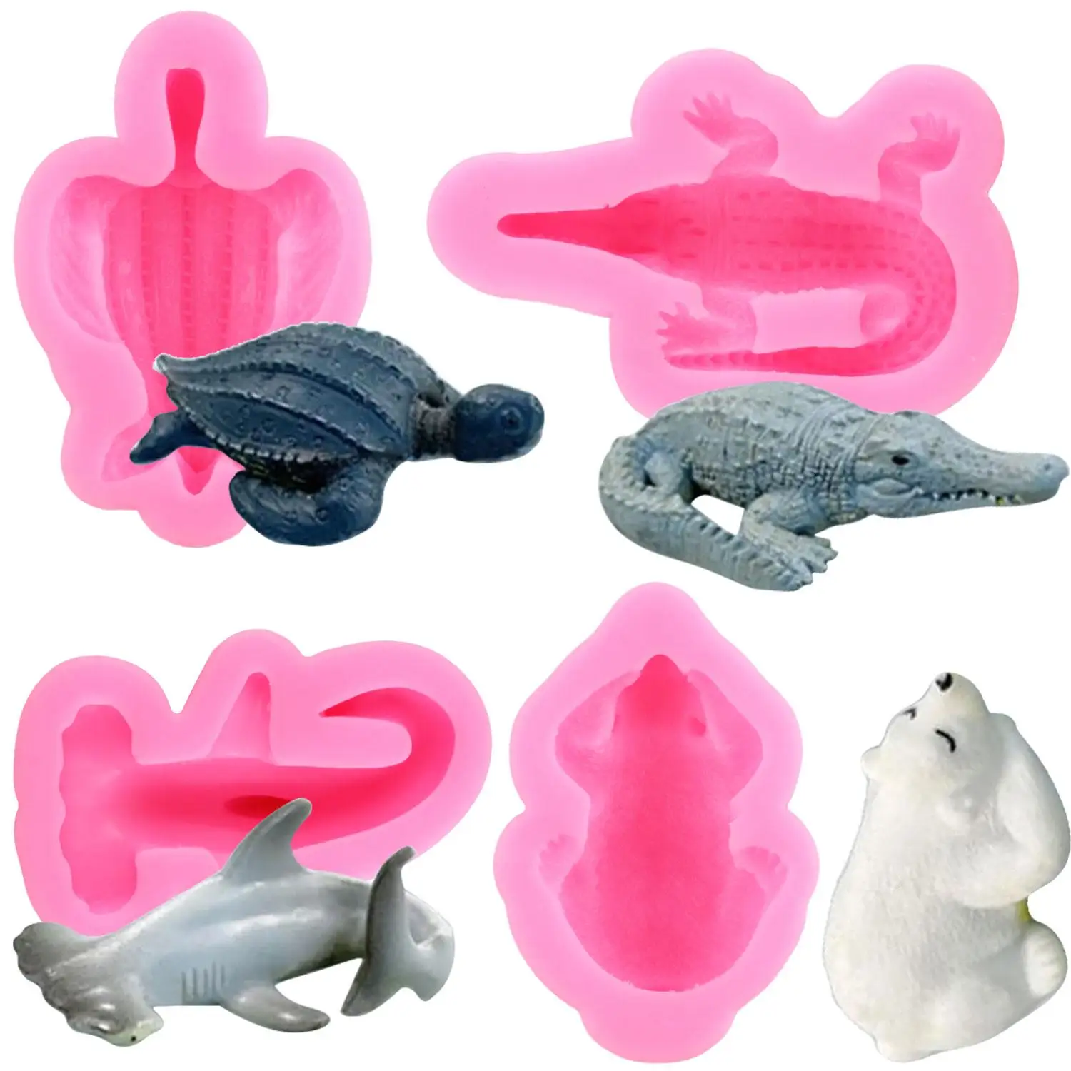 Crocodiles Sea Turtle Shark Polar Bear Silicone Moulds Cake Decorating Cupcake Candy Chocolate Gum Paste Polymer Clay Moulds