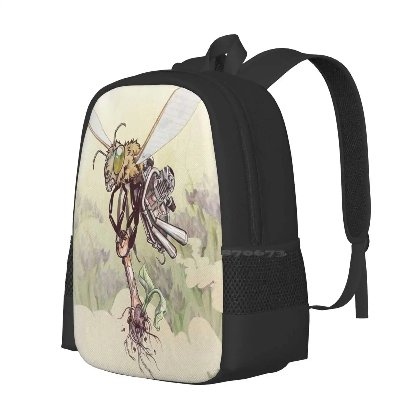 Cyborg-mochila escolar con diseño de patrón de moda de abeja, bolsa para portátil de viaje, abeja, insecto, Mosca, engranaje, Cyborg, Robot Punk ciber, combustión