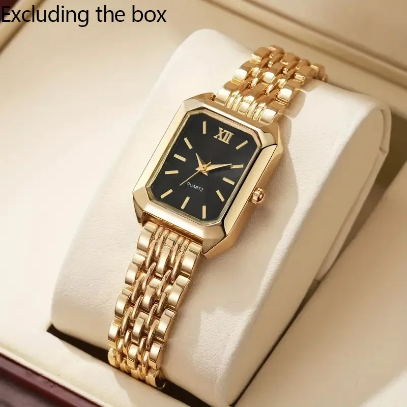 1pc-Classic casual ladies elegant quartz watch square dial Roman numerals black/white/green/pink alloy strap souvenir ideal gift