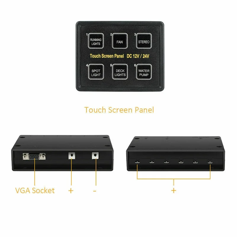 12/24V 6 Gang LED Touch Screen Switch Panel with Power Button Control Box For Car Marine Boat