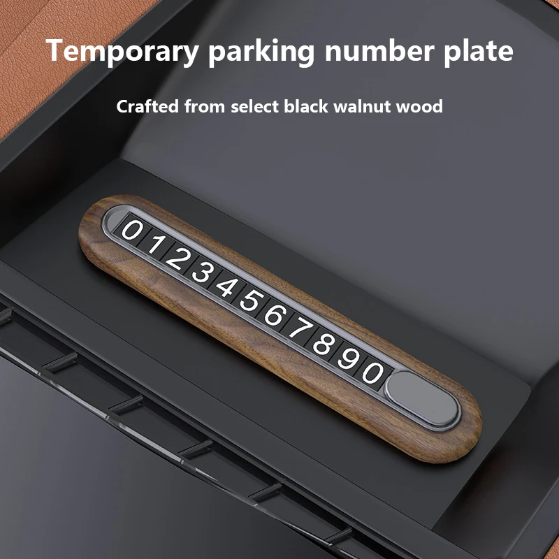 Premium Style Walnut Wood Car Parking Sign Hidden Mount Temporary Car Movement Number Plate Temporary Parking Card