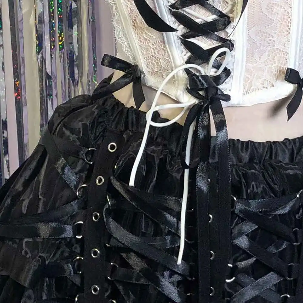 Y2K TOPS Harajuku Club Wear Hand Made Gothic Skirts DIY Emo Goth Vintage Grunge Eco E-Girls Punk Rock 90s Lace-up Teen Kawaii