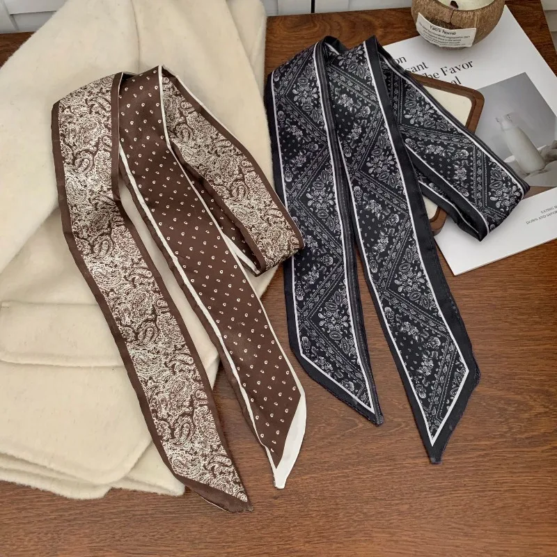 Premium Satin Long Paisley Scarf Versatile Waist Belt for Jeans Shirt Soft Tie Wrap Lightweight Elegant Daily Wear Accessories