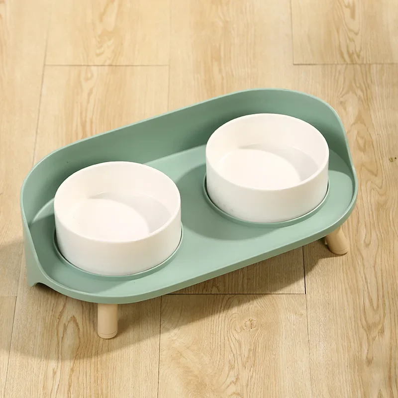 

Elevated Cat Food Water Bowl Set Raised Cat Bowls with Non Slip Stand Double Ceramic Cat Feeding Bowls with Splash Proof Guard