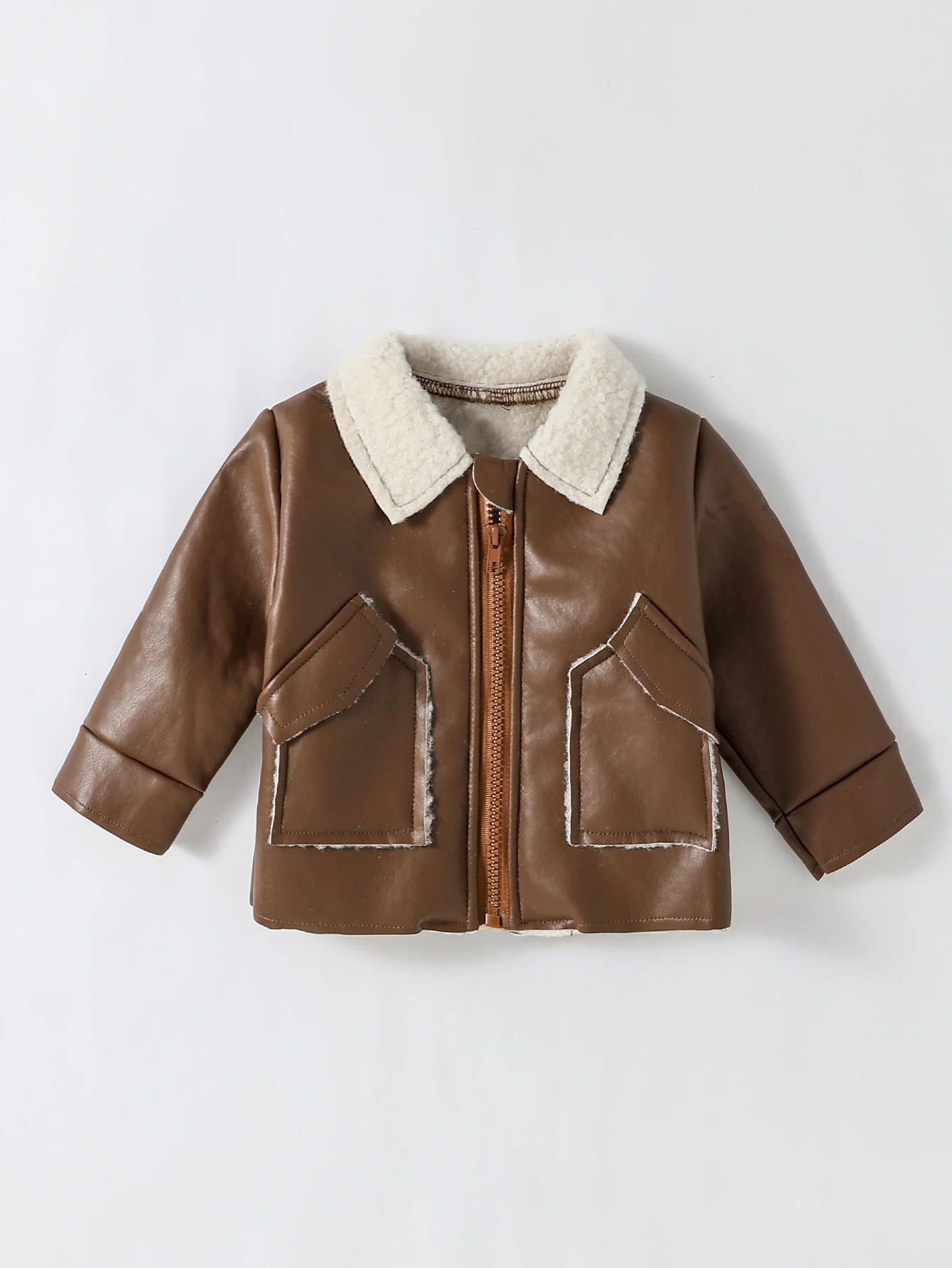 2024 New Baby Boys Winter Plush Turn-down Collar Long Sleeve Cool Fashion Zipper Warm Coat For 3M-3Y Streetwear Clothes