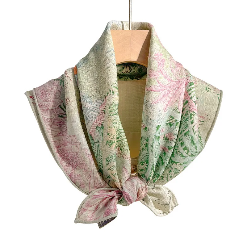 ขนสัตว์ 70% 30% ผ้าพันคอผ้าไหมแท้สําหรับผู้หญิงผ้าคลุมไหล่ Foulard คุณภาพสูงผ้าพันคอ Pashmina หญิง Hijab ผ้าพันคอ Kerchief 65 ซม.