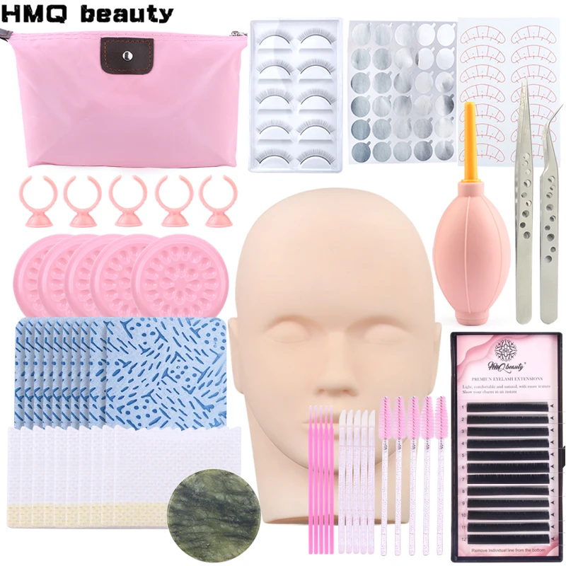 False Eyelash Extension Training Kit Practice Eye Pad Tweezers Glue Ring Brush Lash Grafting Eyelash Tools Makeup Set