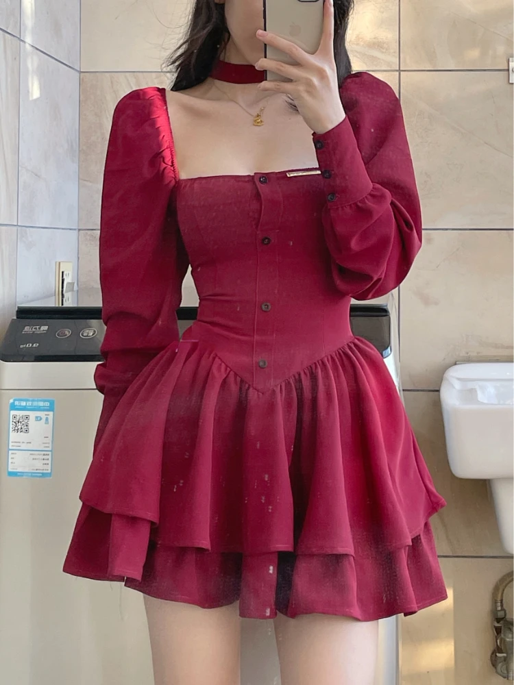 Czarny Vintage 3 sztuka zestaw spódnic kobiety Sexy Lolita Y2k Mini spódnica garnitur kobiet dorywczo koreański mody z długim rękawem Retro zestaw