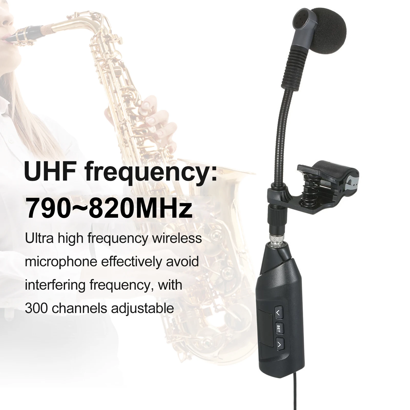 Baomic TR15 Professional UHF Wireless Microphone System Receiver&Transmitter 16 Channels for Sax Saxophone Instruments Accessory
