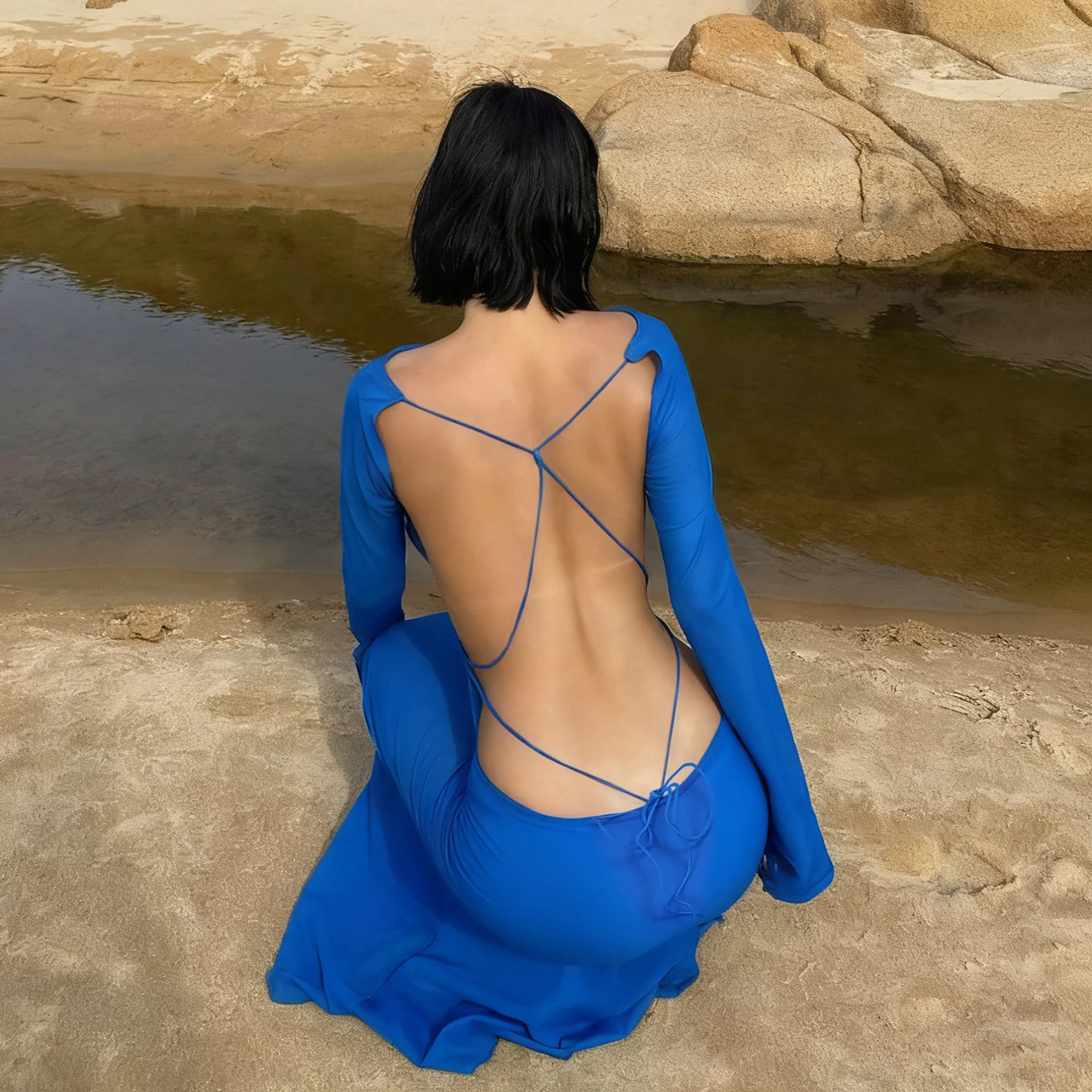 

Elegant Solid Backless A-Line Dress Sexy Slim O-Neck Long Sleeve Maxi Dresses For Women 2026 Autumn Spring Fashion Streetwear