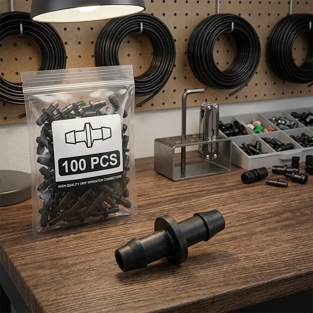 100 Pack 1/4 inch Barbed Coupling Connectors for Drip Irrigation Tubing and Soaker Hose with Pressure Capacity up to 30 PSI